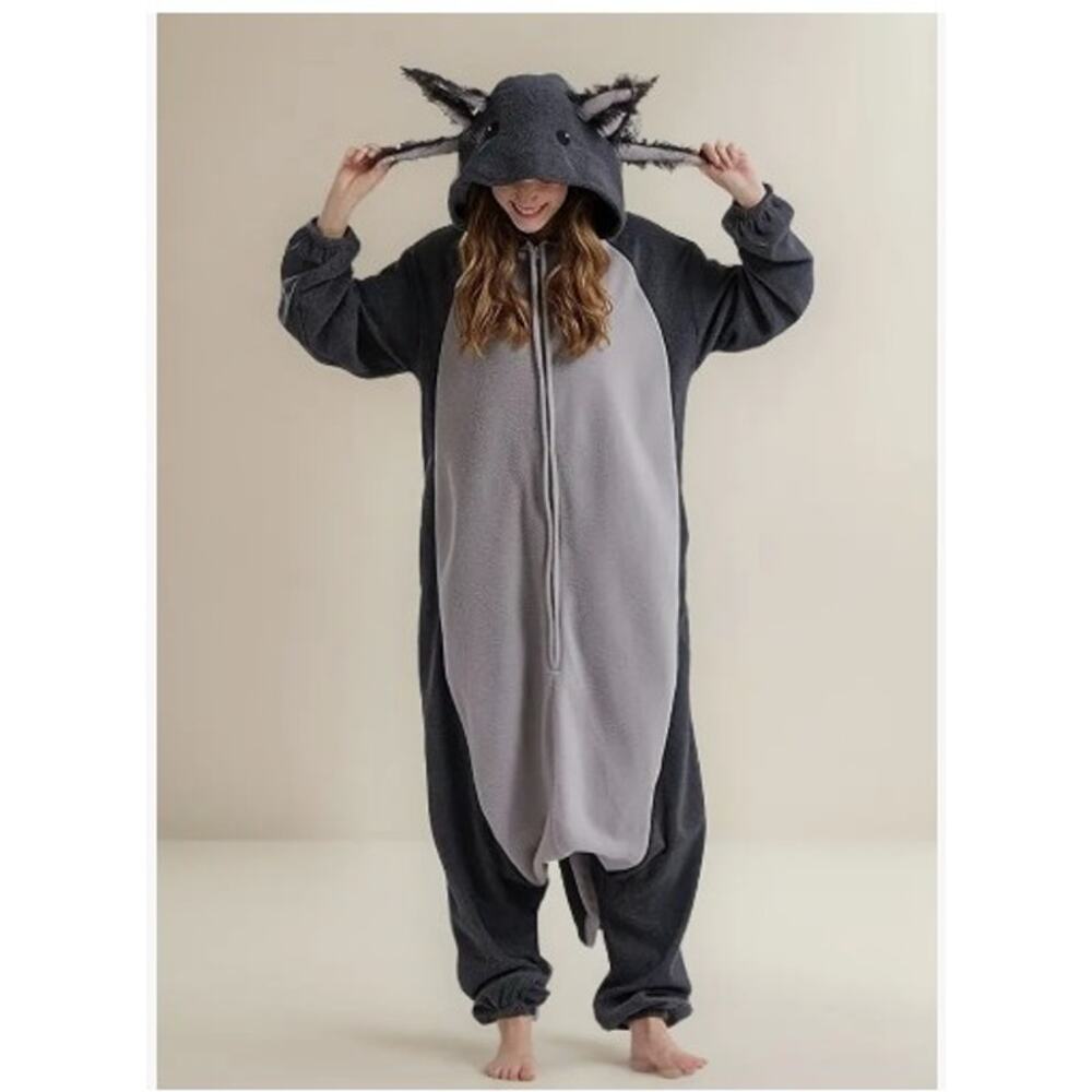 Adult Grey Axolotl Hooded Jumper w/ Tail & Pockets - Size Small